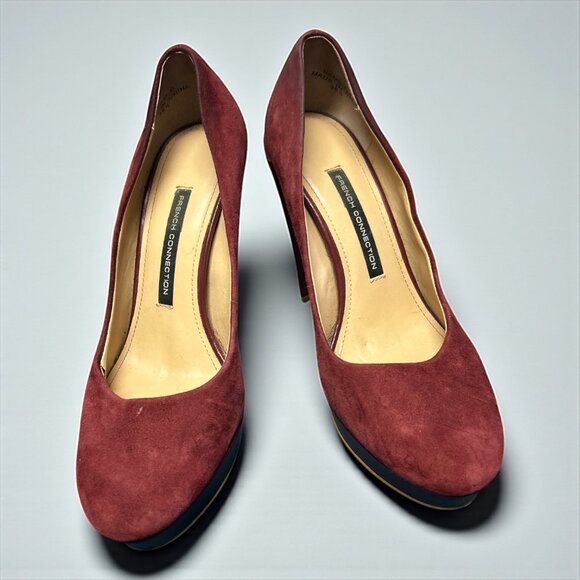 French Connection Burgundy Suede  High Heels - Picture 2 of 6
